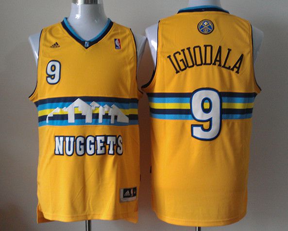 Men Denver Nuggets #9 Iguodala Yellow Adidas NBA Jerseys